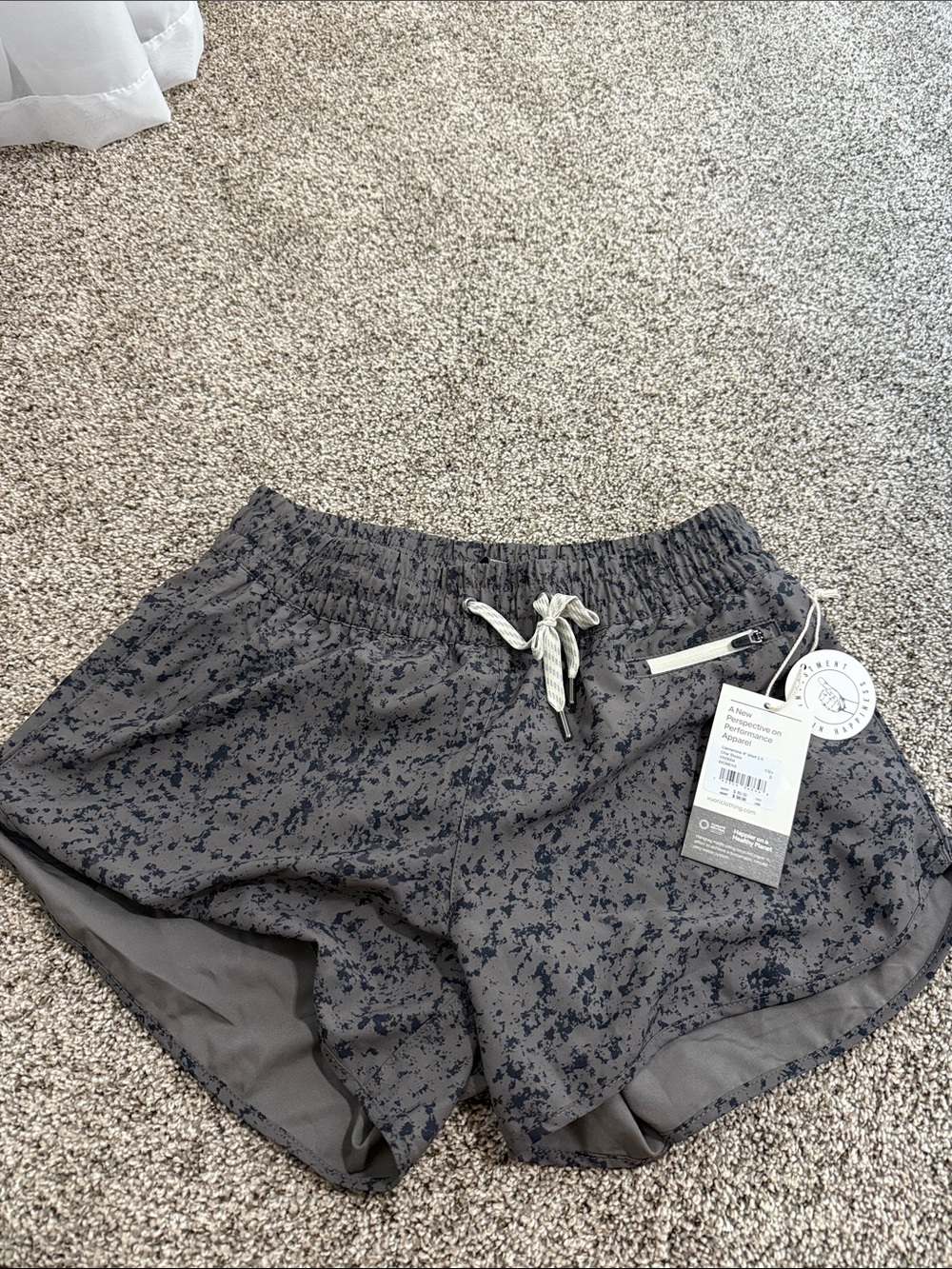 Vuori Women's Gray Printed Athletic Shorts with Drawstring Waist